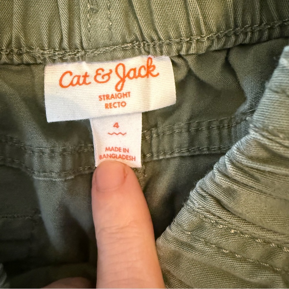 Cat & Jack Olive Green Kids Khaki Drawstring Pants EUC SZ 4 - Picture 2 of 4